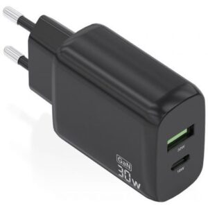 Cargador de Pared GaN Aisens A110-0924/ 1xUSB Tipo-C/ 1xUSB/ 30W/ Negro