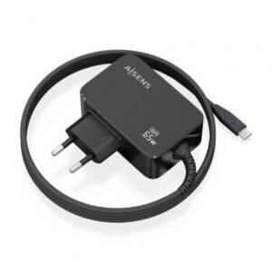 Cargador de Pared GaN Aisens ASCH-1PD65WL033-BK/ 1xUSB Tipo-C + Cable 1.8m/ 65W