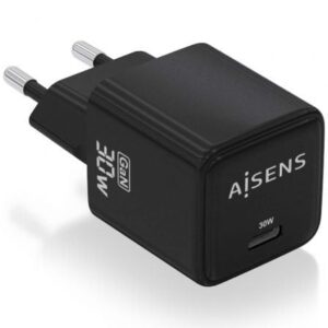Cargador de Pared GaN Aisens ASCH-30W1P036-BK/ 1xUSB Tipo-C/ 30W