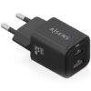 Cargador de Pared GaN Aisens ASCH-30W2P021-BK/ 1xUSB Tipo-C/ 1xUSB/ 30W