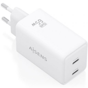 Cargador de Pared GaN Aisens ASCH-65W2P078-W/ 2xUSB Tipo-C/ 65W/ Blanco