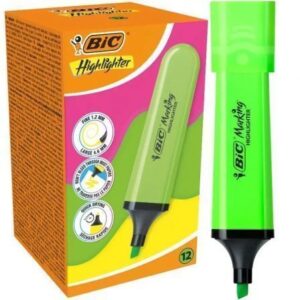 art_bic-fluorescente20fla20n20gr2012_1.jpg Caja de Marcadores Fluorescentes Bic Highlighter Flat Neón/ 12 unidades/ Verdes