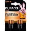 Pack de 4 Pilas AAA Duracell Plus Power Boost DPBLR3B4/ 1.5V/ Alcalinas