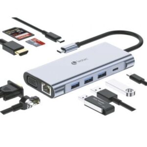Docking USB Tipo-C Leotec LEDS01/ 3xUSB/ 2xUSB Tipo-C/ 1xUSB Tipo-C PD/ 1xHDMI 4K/ 1xVGA/ 1xRJ45/ 1xAudio/ 1xLector Tarjetas SD y MicroSD/ Gris
