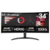 Monitor Profesional Ultrapanorámico Curvo LG 34WR50QK-B 34"/ WQHD/ Negro