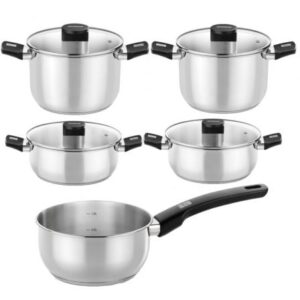 Pack Batería de Cocina Elite Monix M240002/ Cazo Ø14cm/ Ollas Ø20 - 24cm/ Cacerolas Ø20 - 24cm/ Acero Inoxidable/ Apta para Inducción