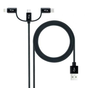 Cable USB 2.0 Nanocable 10.01.3200/ Lightning Macho - Micro USB Macho/ USB Tipo-C Macho/ 480Mbps/ 1m/ Negro