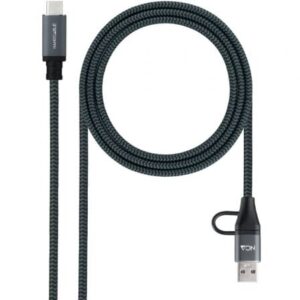Cable USB 3.2 Tipo-C Nanocable 10.01.4111-COMB/ USB Tipo-C Macho + USB Macho - USB Tipo-C Macho/ Hasta 100W/ 20Gbps/ 1m/ Gris y Negro