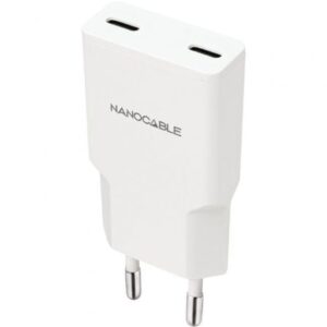 Cargador de Pared Nanocable 10.10.2026/ 2xUSB Tipo-C/ 25W/ Blanco