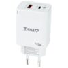 Cargador de Pared GaN TooQ TQWC-GANQCPD45WT/ 1xUSB Tipo-C/ 1xUSB/ 45W