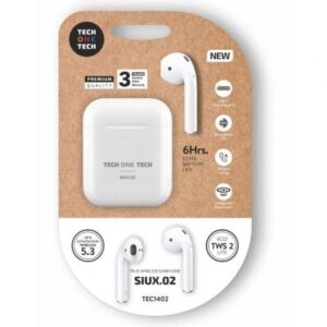 Auriculares Bluetooth Tech One Tech SIUX.2 TEC1402/ con estuche de carga/ Autonomía 6h/ Blancos