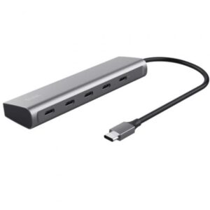 Hub USB Tipo-C Trust Halyx/ 4xUSB Tipo-C/ 1xUSB Tipo-C PD/ Gris