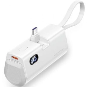 Powerbank 4800mAh Vention FHQW0/ 22.5W/ Blanca/ Incluye Cable USB Tipo-C y Lightning