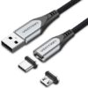 Cable de Carga Magnético USB Tipo-C con Adaptador MicroUSB Vention CQMHD/ MicroUSB Macho - USB Tipo-C Macho/ USB Macho/ Hasta 60W/ 480Mbps/ 50cm/ Gris