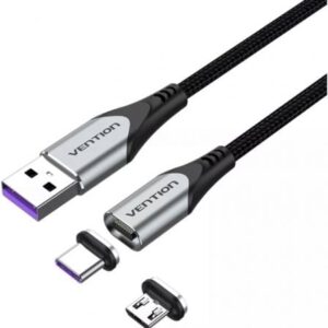 Cable USB 2.0 Vention CQNHD/ USB Macho/ MicroUSB Macho - USB Tipo-C Macho/ 480Mbps/ 50cm/ Gris