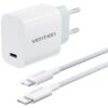 Cargador de Pared Vention G13W0-EU/ 1xUSB Tipo-C + Cable USB Tipo-C/ 1xUSB/ 30W