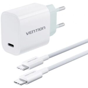 Cargador de Pared Vention G13W0-EU/ 1xUSB Tipo-C + Cable USB Tipo-C/ 1xUSB/ 30W